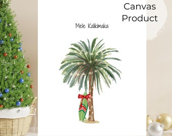 Hawaiian Christmas Canvas Wall Art | Mele Kalikimaka Palm Tree Decor | Tropical Beach House Holiday Decor