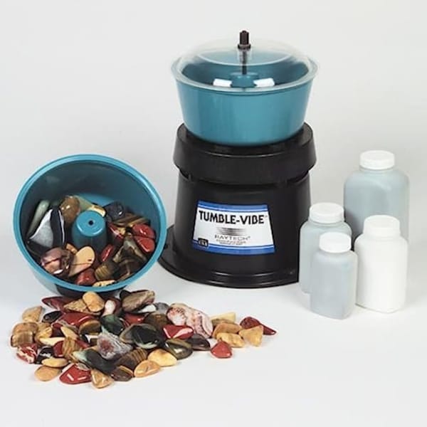 New RAYTECH TUMBLE VIBE 5 Vibratory Rock Tumbler/Polisher,  Starter Kit w/ 4-step Polishing Media Pack & Extra Bowl, New with Warranty!