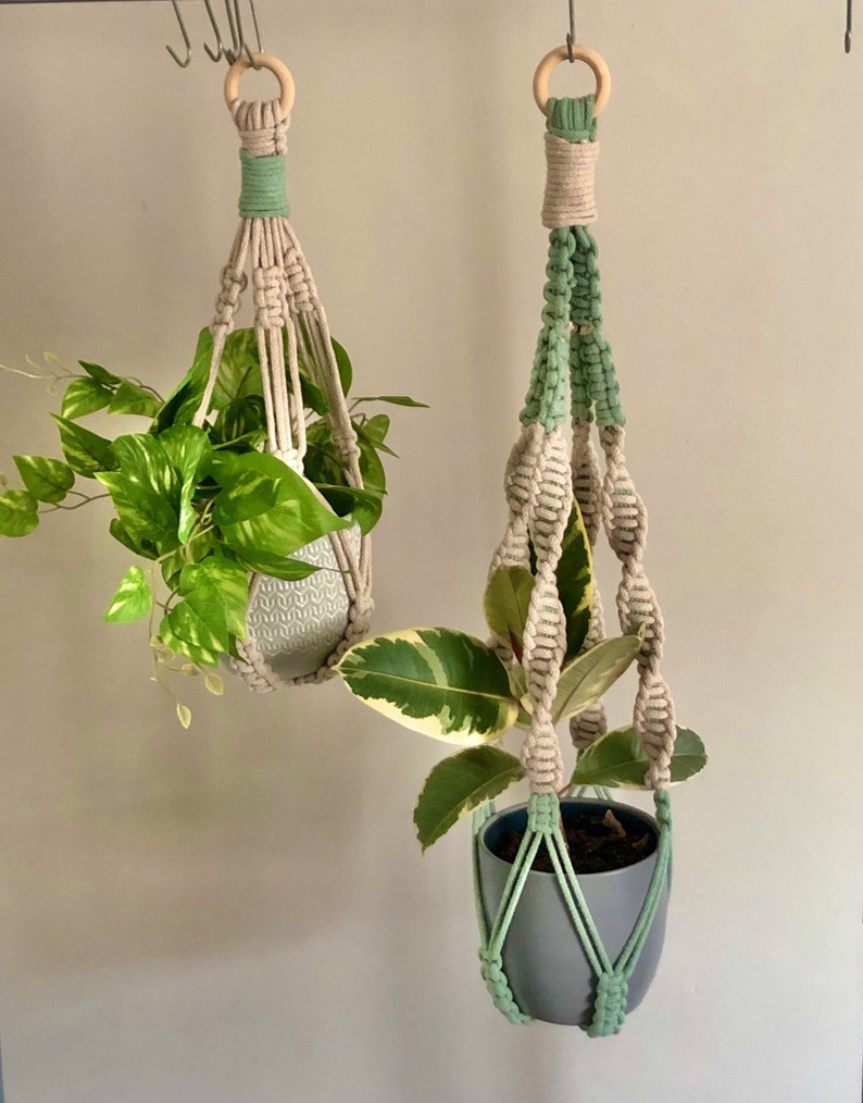 Plant Hanger Set of 2. Chunky Macrame Plant Hanger, No Tassel, Two