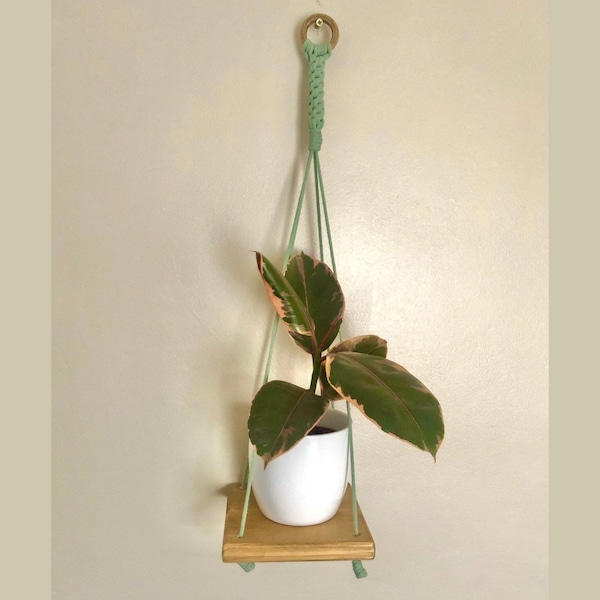 Mini Plant Shelf, Coloured Cord Shelf, Rope Shelf, Blue rope Shelf, Hanging Plant Shelf, Trinket Shelf, Wooden Rope Shelf, green rope shelf,