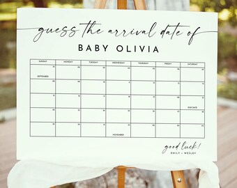 Baby Due Date Calendar Sign, Personalized Guess Babys Birthday Game, Guess The Due Date, Printable Baby Shower Games, Fun Baby Shower Games