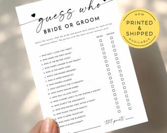PRINTED Guess Who Bride or Groom Game, Fun Bridal Shower Printable, Who Knows the Couple Best, Engagement Party Activity, Wedding Table Game