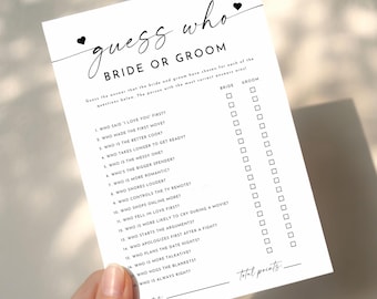 Guess Who Bride or Groom Game, Fun Bridal Shower Printable, Who Knows the Couple Best, Engagement Party Activity, Fun Wedding Table Games