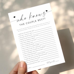 Who Knows The Couple Best Game, Fun Bridal Shower Activity, Engagement Party Trivia, Printable Couple Quiz Cards, Fun Wedding Table Games