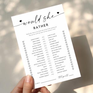 Would She Rather Bridal Shower Game, Printable Fun Activity for Guests, Editable Template for Bridal Party, Fun Wedding Table Games