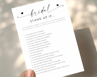 Bridal Stand Up If Game, Printable Fun Bridal Shower Games, Who Knows the Bride Best, Engagement Party Activity, Fun Wedding Table Games