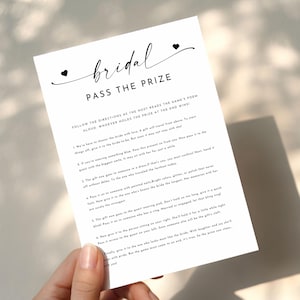 Juego de pasar el premio para la novia, divertida actividad imprimible para la despedida de soltera, juego de intercambio de regalos, poema de pasar el regalo, ideas de juegos para la despedida de soltera