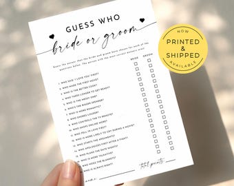 PRINTED Guess Who Bride or Groom Game, Fun Bridal Shower Printable, Who Knows the Couple Best, Engagement Party Activity, Wedding Table Game