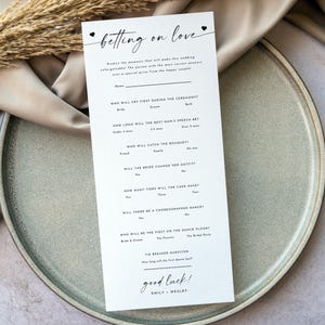 Wedding Prop Bet Card, Place Your Bets Game, Editable Template for Fun Reception, Bridal Shower, Engagement Party, Printable Betting Sheet