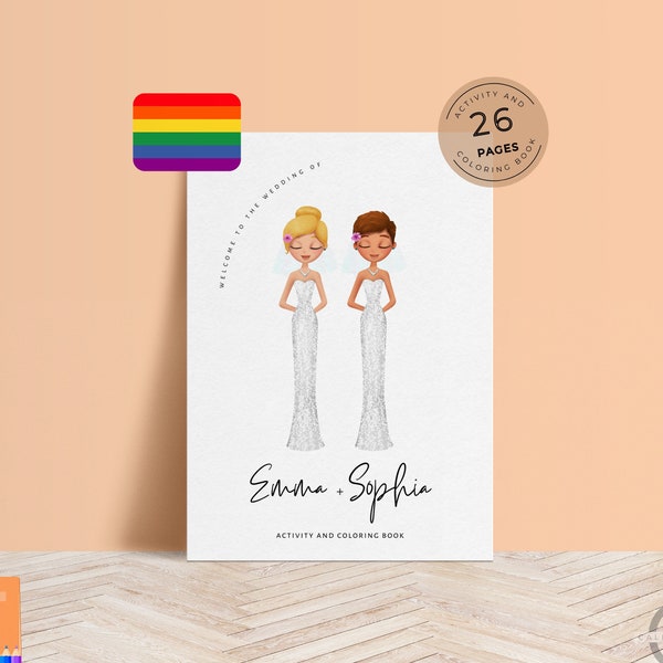 Lesbian Wedding Activity Book For Kids, Printable LGBTQ Wedding Activity and Coloring Book For Kids, Customisable Cover - CALM