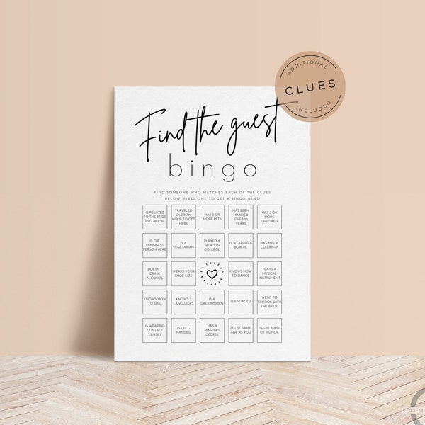 Find The Guest Bingo Game, Editable Wedding Find The Guest Bingo Game, Modern Wedding Bingo Social Game, Fun Wedding Table Games