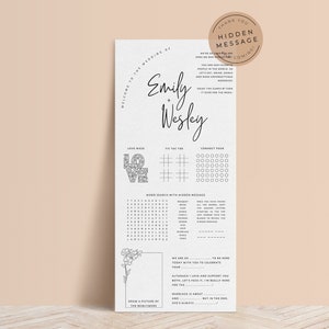Wedding Decor Activity Menu Template, Editable Wedding Reception Games and Menu Template, Elegant Printable Wedding Table Games - CALM
