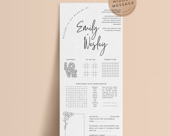 Wedding Decor Activity Menu Template, Editable Wedding Reception Games and Menu Template, Elegant Printable Wedding Table Games - CALM