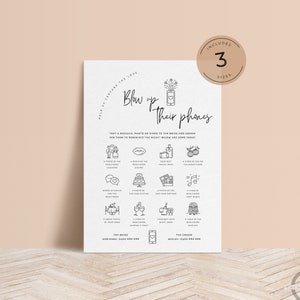 Infographic Blow Up Their Phones Template, Editable Blow Up Their Phones Wedding Game, Wedding Table Games, Wedding Reception Games - CALM