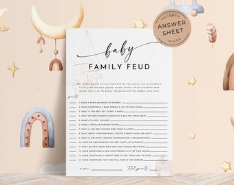 Baby Family Feud, Baby Shower Family Feud Game, Printable Family Feud Games, Editable Family Feud Template, Baby Shower Feud Game - COZY