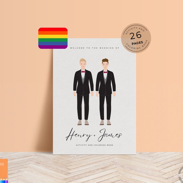 Gay Wedding Activity Book For Kids, Printable LGBTQ Wedding Activity and Coloring Book For Kids, Customisable Cover - CHIC