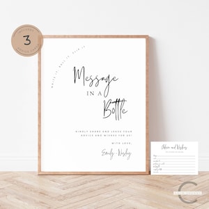 Bundle de panneaux Message dans une bouteille avec conseils, Panneau de conseils de mariage modifiable, Panneau moderne imprimable Message dans une bouteille pour livre d'or et cartes