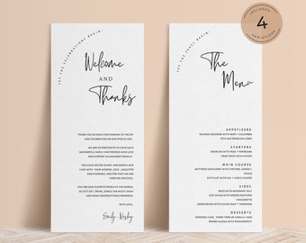 Wedding Thank You Place Card and Menu Template, Editable Wedding Table Thank You Note, Modern Printable Wedding Menu Thank You - CALM