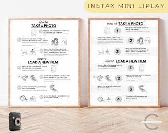 Instax Mini LiPlay Camera All-In-One Instructions Sign, Instax Mini LiPlay Instructions, How To Take A Photo, How To Load A Film Instruction
