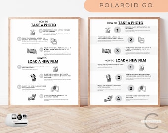 Polaroid Go Camera All-in-One Instructiesbord, Polaroid Go-instructies, Hoe u een foto maakt, Hoe u een filminstructie laadt