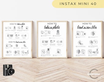 Instax Mini 40 with Selfie Instructions Sign, Instax Mini 40 Instructions, How To Take A Photo & How To Load A Film Instruction - Bundle Set