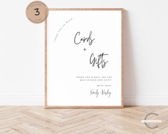 Cards and Gifts Sign Template, Editable Wedding Gifts Sign, Modern Wedding Gift Table Sign, Printable Wedding Reception Tabletop Sign - CALM