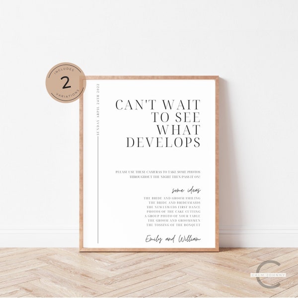 Can't Wait To See What Develops Sign, Editable Pics Or It Didn't Happen Sign, Elegant Disposable Camera Wedding Table Signage, 2 Set Bundle