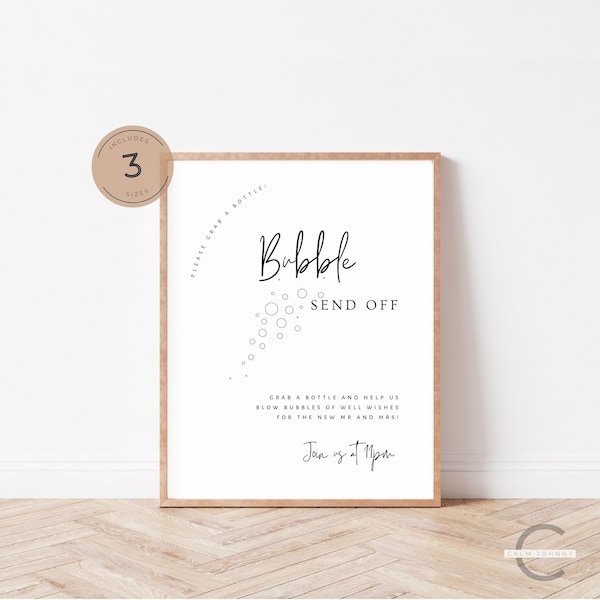 Bubbles Send Off Sign Template, Editable Wedding Send Off Sign, Printable Newlyweds Send Off Sign, Wedding Reception Table Top Sign - CALM