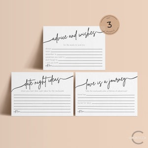 Hochzeitsratgeber-Bundle, bearbeitbare Ratgeber- und Wunschkarte für Braut & Bräutigam, druckbare moderne Verabredung Night Ideen und Reisehinweiskarten
