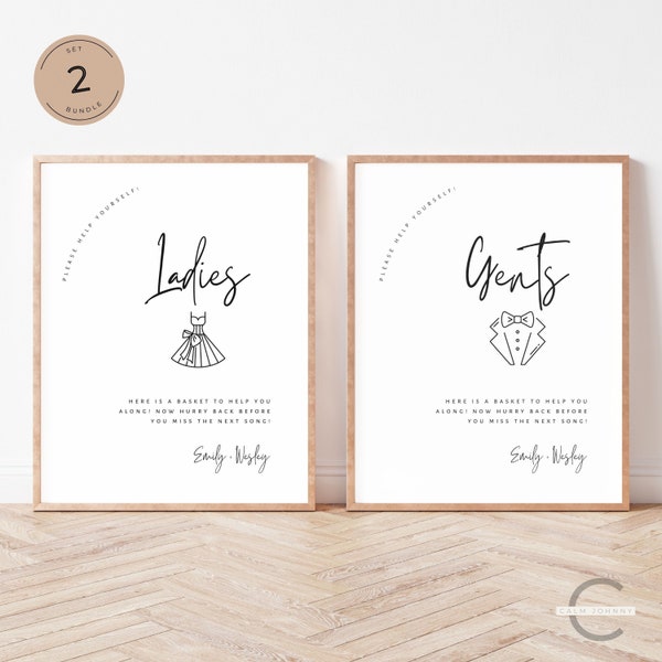 Wedding Bathroom Sign Template, Editable Wedding Ladies and Gents Basket Sign, Printable Ladies and Gents Restroom Sign - CALM