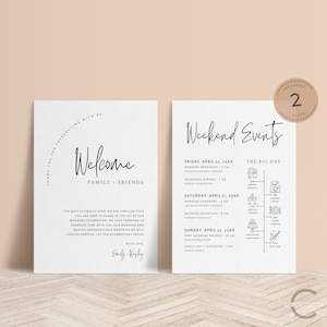 Wedding Welcome Bag Note and Timeline, Editable Digital Wedding Weekend Itinerary Program, Printable Wedding Order of Events Template - CALM
