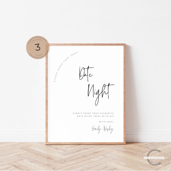 Date Night Ideas Sign Template, Editable Wedding Date Night Ideas Sign, Printable Newlyweds Date Night Ideas Sign, Date Night Advice - CALM
