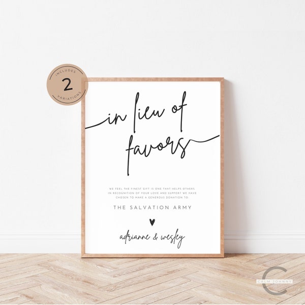 In Lieu Of Favors Sign Template, Editable In Lieu Of Gifts Sign, Modern Charity Donation Printable Table Signage, 2 Set Bundle