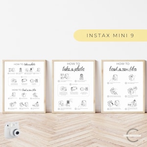Instax Mini 9 with Selfie Instructions Sign, Instax Mini 9 Instructions, How To Take A Photo & How To Load A Film Instruction - Bundle Set