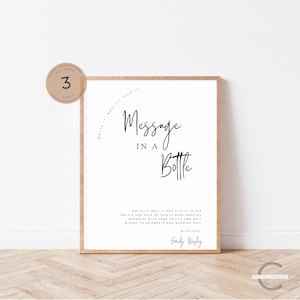Modèle d'enseigne « Message dans une bouteille », enseigne de conseils de mariage modifiable, enseigne moderne imprimable « Message dans une bouteille » pour livre d'or, enseigne de réception - CALME