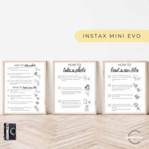 Istruzioni per la fotocamera Instax Mini Evo, istruzioni per la fotocamera Instax Mini Evo, come scattare una foto e come caricare una pellicola - set da 3