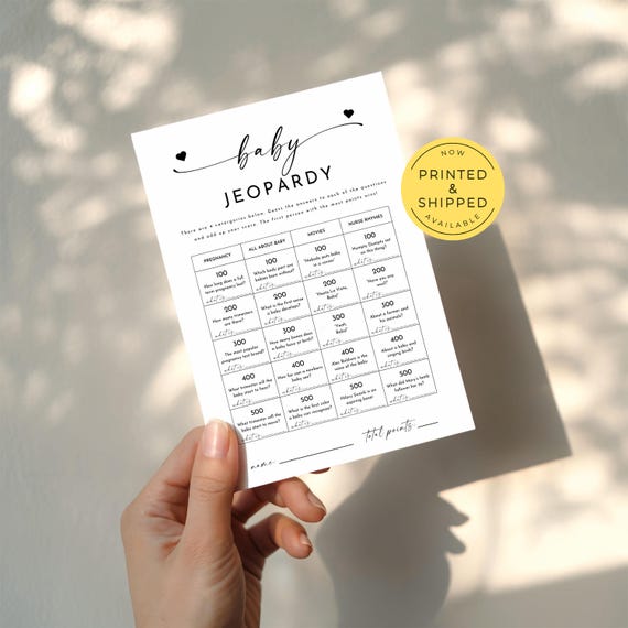 PRINTED Baby Jeopardy Game, Fun Baby Shower Activity, Baby Shower Ice Breaker Game, Baby Jeopardy Party Trivia Game, Baby Shower Games