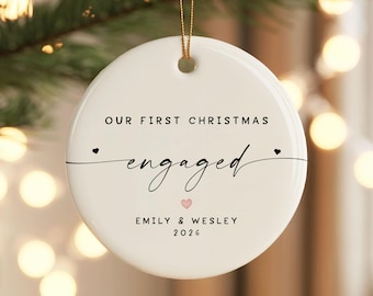 Personalized First Christmas Engaged Ornament, 1st Xmas Engaged Bauble, Newly Engaged Keepsake Gift, Christmas Gift for Engaged Couples