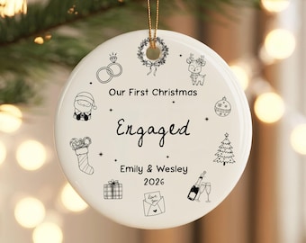 Personalized First Christmas Engaged Ornament, 1st Xmas Engaged Bauble, Newly Engaged Keepsake Gift, Christmas Gift for Engaged Couples