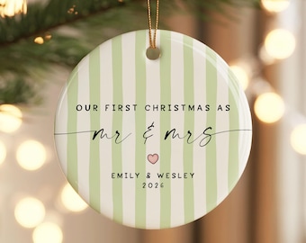 Personalized First Christmas as Mr and Mrs Ornament, 1st Xmas Married Bauble, Custom Newlyweds Keepsake Gift, Christmas Gift for Couples