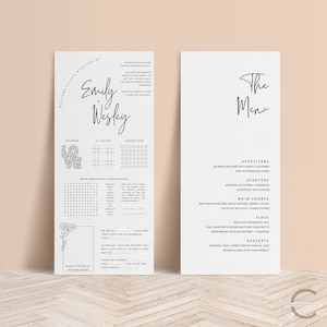 Jeux de réception de mariage et modèle de menu, carte de menu d'activités de décoration de mariage modifiable, élégants jeux de table de mariage imprimables - CALME