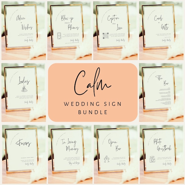 Wedding Signs Bundle, 30 Editable Wedding Reception Sign Bundle, Printable Wedding Signage Bundle, Reception Signage Bundle - CALM