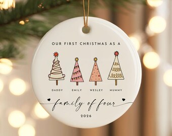Personalized Family of 4 Christmas Ornament, First Christmas as a Family of Four Bauble, Custom New Family Keepsake, Gift for New Parents