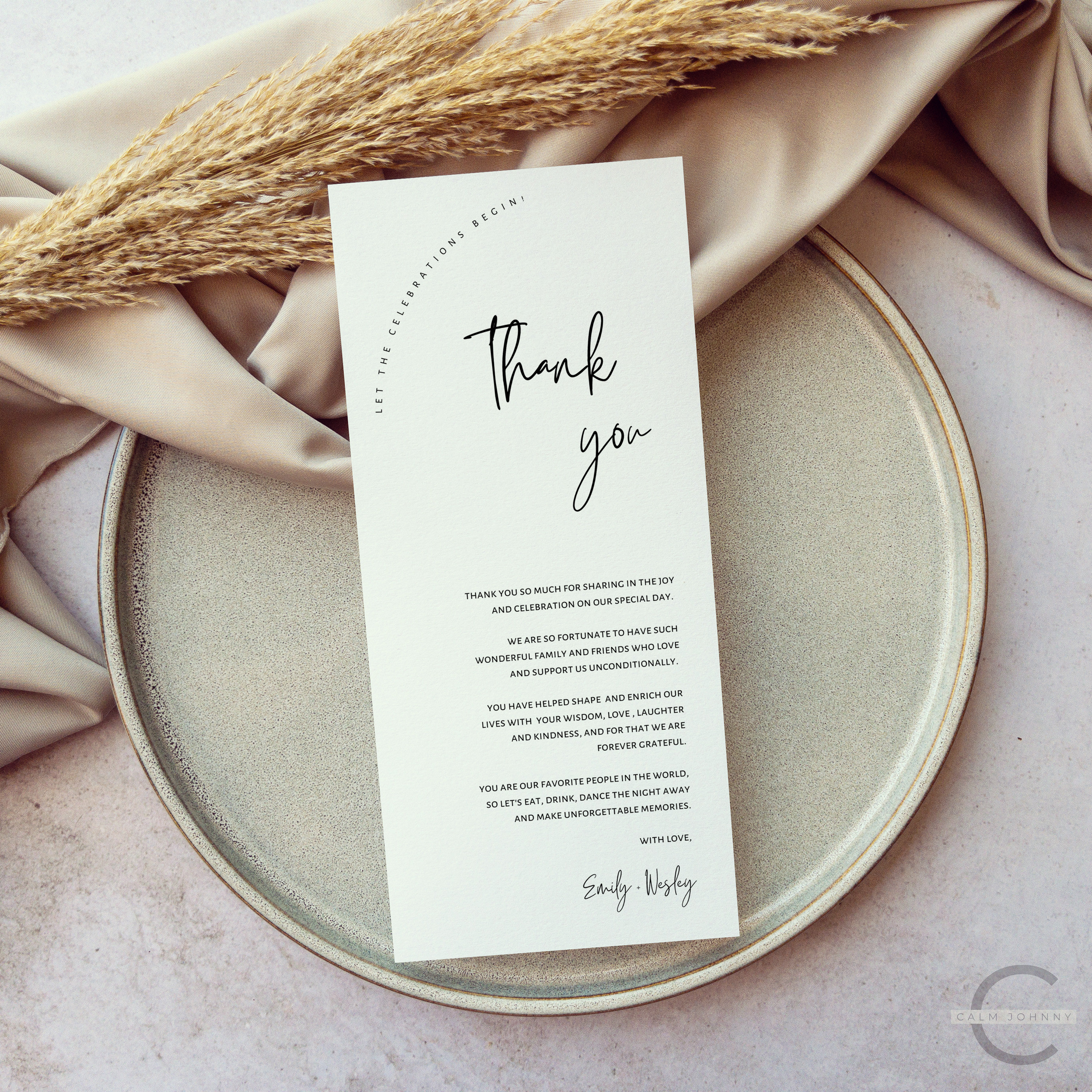 Wedding Thank You Place Card and Menu Template, Editable Wedding Table ...
