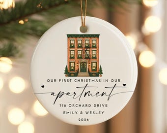 Personalized First New Apartment Ornament, Couple 1st Xmas New Home Bauble, Custom Housewarming Keepsake, Christmas Gift for New Homeowners
