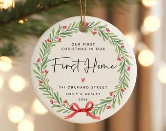 Personalized First Home Ornament, Couple 1st Xmas New Home Bauble, Custom Housewarming Keepsake, Christmas Gift for New Homeowners