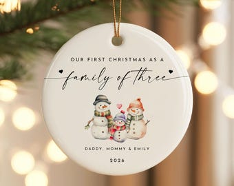 Personalized Family of 3 Christmas Ornament, First Christmas as a Family of Three Bauble, Custom New Family Keepsake, Gift for New Parents