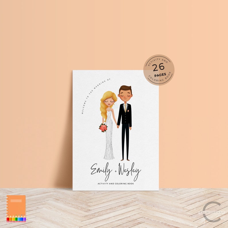 Kids Wedding Activity Book, Printable Wedding Activity and Coloring Book For Kids, Kids Wedding Table Games, Customisable Cover - CALM image 1