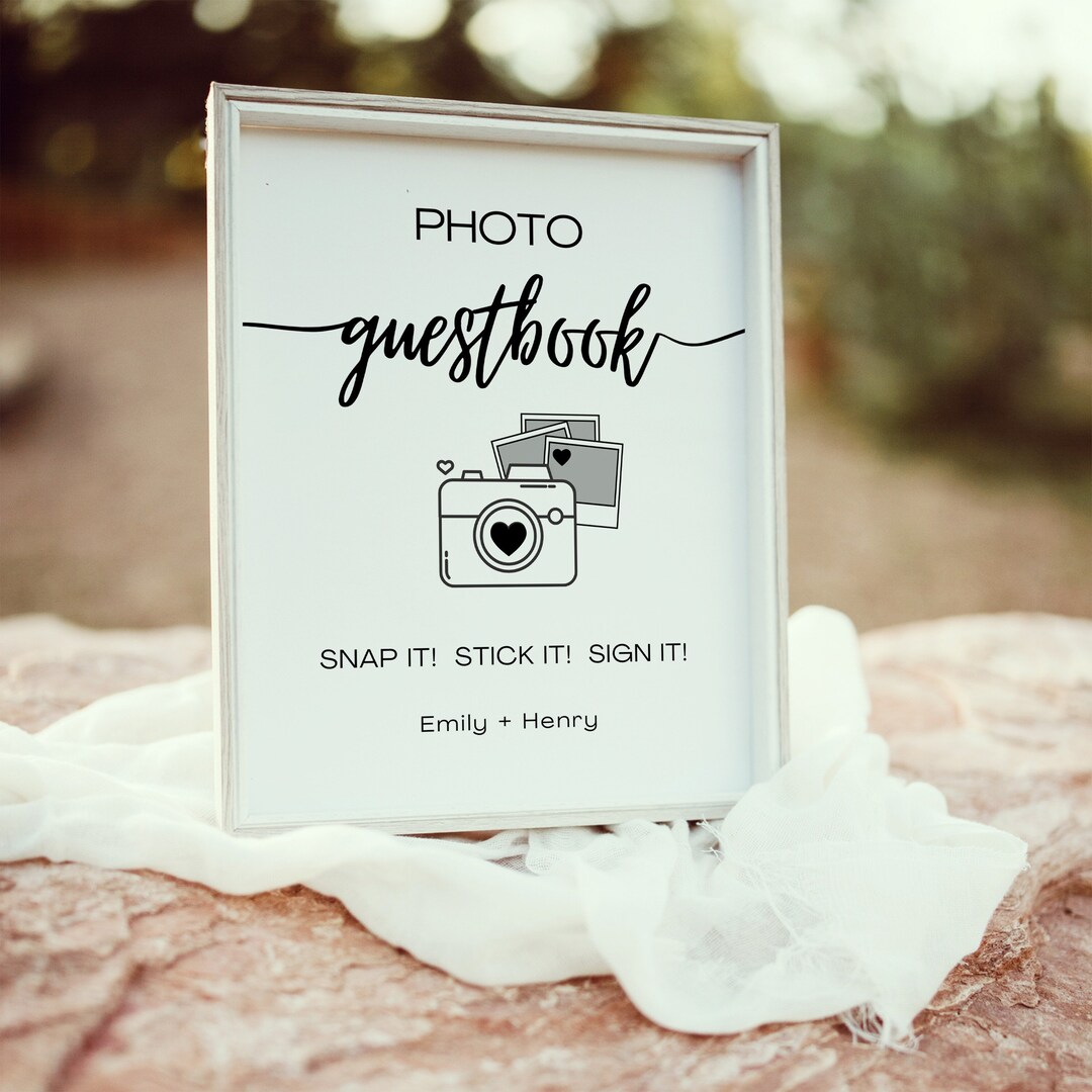 Modern Photo Guest Book Sign Template, Editable Minimalist Wedding ...