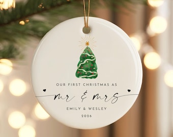 Personalized First Christmas as Mr and Mrs Ornament, 1st Xmas Married Bauble, Custom Newlyweds Keepsake Gift, Christmas Gift for Couples
